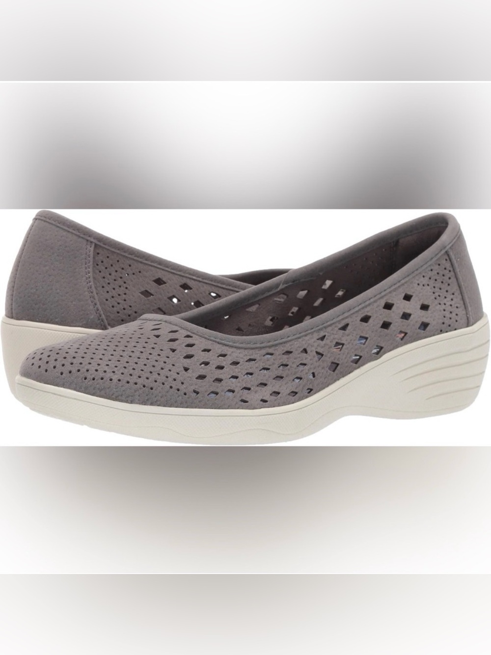 Skechers Kiss - Shifty women's laser-cut skimmer shoes wedges in grey size 11